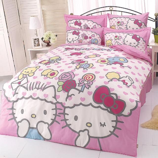 【享夢城堡】HELLO KITTY 我的最愛系列(雙人純棉四件式床包薄被套組)