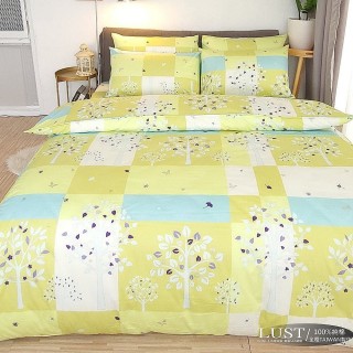 【Lust 生活寢具 台灣製造】夏綠蒂-專櫃當季印花、雙人加大6尺床包-枕套-薄被套組(綠色)
