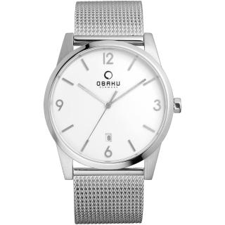 【OBAKU】極致深焙簡約日期腕錶-銀框白x米蘭帶(V169GDCIMC)