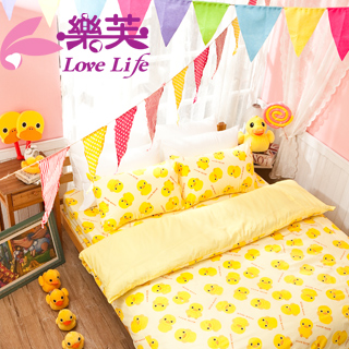 【樂芙】暖暖搖粒絨雙人加大床包兩用毯組(黃色小鴨)