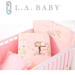 【美國 L.A. Baby】熊寶貝純棉七件式寢具組（M）(MIT 藍色/粉色/米色)