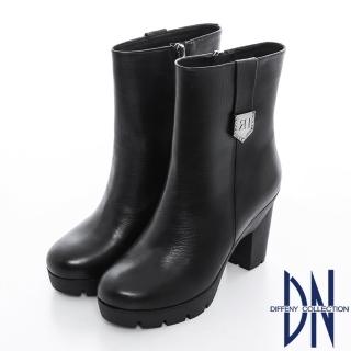 【DN】獨特風采 素面真皮鑽鑲銀釦超顯瘦中筒靴(黑)