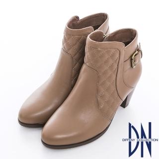 【DN】氣質時尚 華麗美型菱格紋單釦粗跟裸靴(可可)