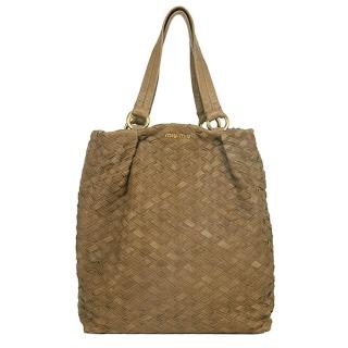 【MIU MIU】長型編織托特手提包(淺咖啡色RR1410-FANGO)