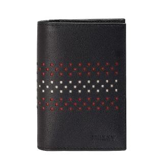 【BALLY】VIANSON經典簍空紅白條紋小牛皮萬用卡夾/短夾 黑(6184554001-BLK)