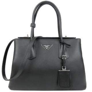 【PRADA】Double Bag系列防刮牛皮肩背/手提托特包(大/灰)