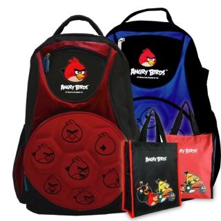 【Angry Birds憤怒鳥】足球造型硬殼書背包+手提萬用袋(紅/藍_AB4_1+1)