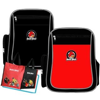 【Angry Birds 憤怒鳥】MIT元氣護脊書背包+直立式手提萬用袋(紅/黑_AB2)