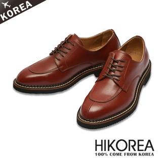 【HIKOREA韓國皮鞋】正韓空運。真牛皮超輕量圓頭剪接皮鞋(73-95暗紅/現+預)