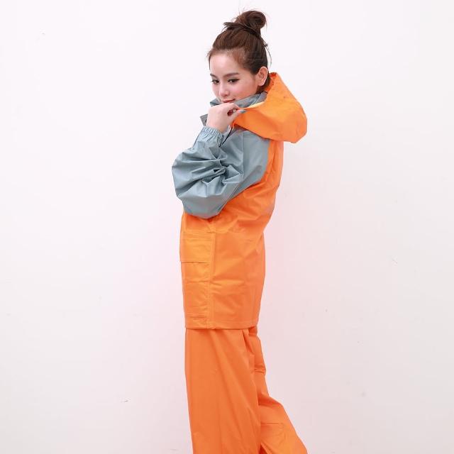 【OutPerform雨衣】風動SKY二件式風雨衣-橘/淺灰(機車雨衣、戶外雨衣)
