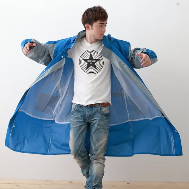 【OutPerform雨衣】勁馳率性連身式風雨衣-藍/灰(機車雨衣、戶外雨衣)