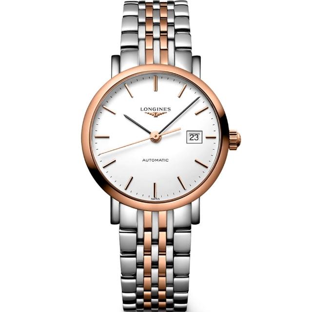【LONGINES】Elegant 典雅機械女錶-白x雙色版/29mm(L43105127)