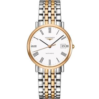 【LONGINES】Elegant 羅馬機械腕錶-白x雙色版/37mm(L48105117)