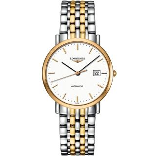 【LONGINES】Elegant 典雅機械腕錶-白x雙色版/37mm(L48105127)