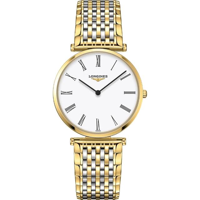 【LONGINES】嘉嵐系列經典羅馬石英錶-白x雙色版/36mm(L47552117)