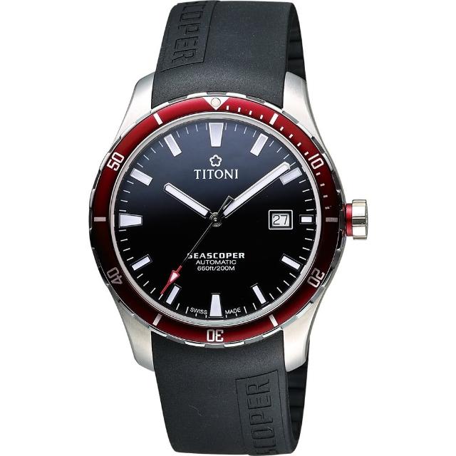 【TITONI】SEASCOPER海洋系列潛水機械錶-黑x紅圈/41mm(83985SRB-RB-517)