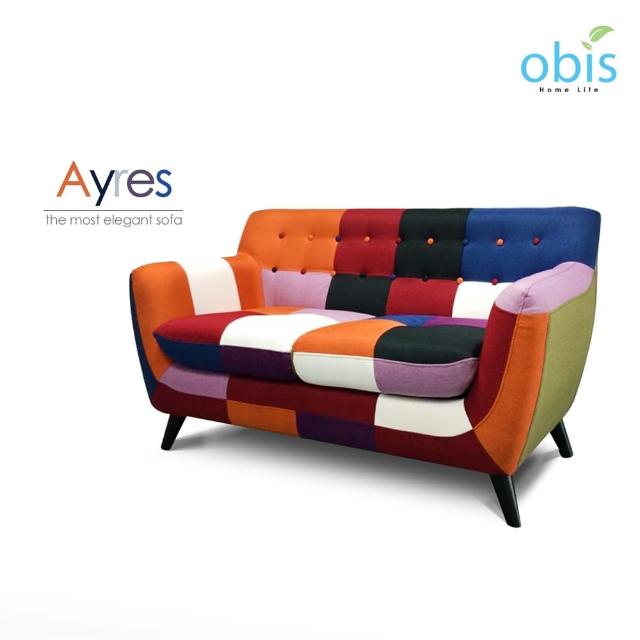 【Obis】Ayres 現代風拼色設計獨立筒雙人布沙發