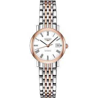 【LONGINES】Elegant 優雅系列羅馬機械女錶-白x雙色版/25.5mm(L43095117)