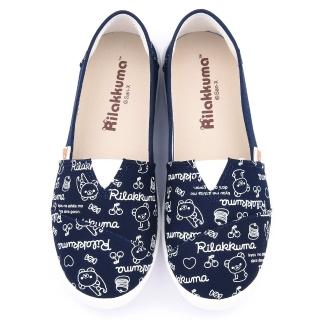 【童鞋城堡】拉拉熊 女款 塗鴉印刷帆布休閒鞋(KM82003-藍)