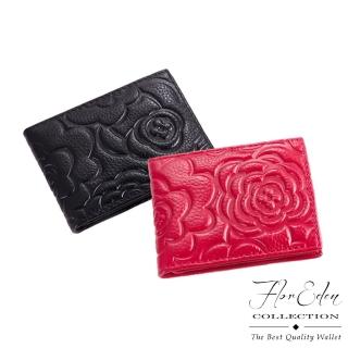 【DF Flor Eden皮夾】玫瑰情意立體壓紋真皮款短夾(共2色)