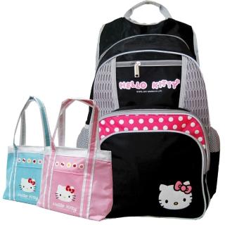 【Hello Kitty 凱蒂貓】(1+1)時尚休閒書背包+保溫保冷袋(黑色_KT4374_3902)