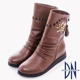 【DN】波西米亞風 太陽花造型鉚釘流蘇短靴(咖)