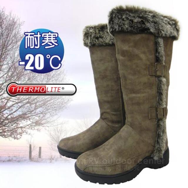 【極地時尚】女新款 高筒毛絨側扣專業保暖雪鞋、雪靴_附冰爪/內層保暖刷毛雪靴(可可 SN164)