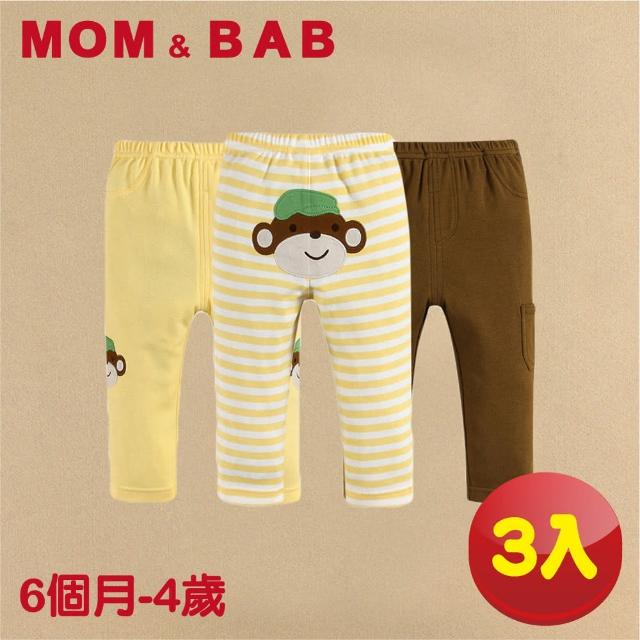【MOM AND BAB】淘氣小猴純棉休閒長褲-三件組(6M-4T)