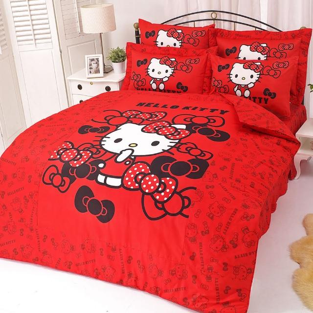 【享夢城堡】HELLO KITTY 我的小可愛系列-單人純棉三件式床包薄被套組(紅)