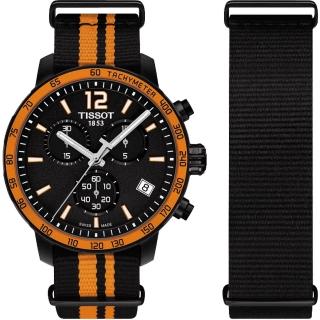 【TISSOT】天梭表 QUICKSTER NATO 活力運動腕錶-黑x橘(T0954173705700)