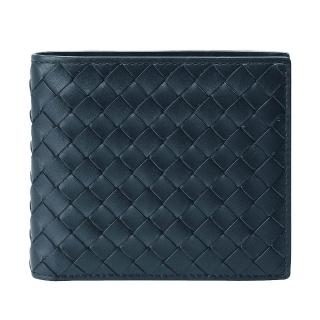 【BOTTEGA VENETA】經典編織小羊皮零錢袋摺疊短夾(海軍藍193642-V4651-4013)