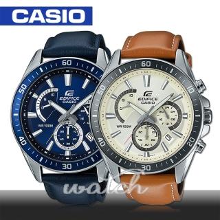 【CASIO 卡西歐 EDIFICE 系列】送禮首選_三眼計時_石英皮革男錶_4.7cm(EFR-552L)