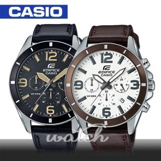 【CASIO 卡西歐 EDIFICE 系列】送禮首選_三眼計時_石英皮革男錶_4.7cm(EFR-553L)