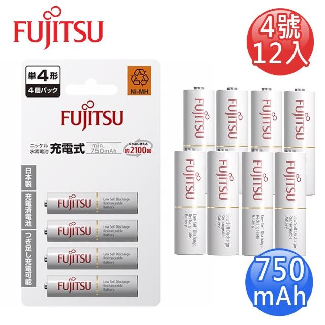 【FUJITSU富士通】低自放750mAh充電電池組(4號12入)