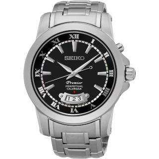 【SEIKO】Premier 羅馬萬年曆石英錶-黑/42mm(6A32-00X0B  SNQ147J1)