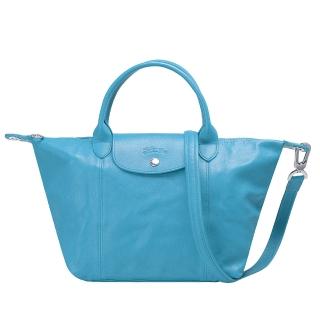 【LONGCHAMP】LE PLIAGE CUIR小羊皮短把手提/斜背包(小-淡藍色1512737-807)