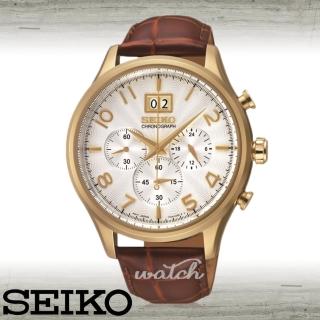 【SEIKO 精工】超人氣款_品味優雅紳士_三眼皮革男錶(SPC088P1)