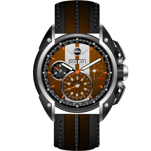 【MINI Swiss Watches】英倫風範運動計時腕錶-咖啡x黑(MINI-04)