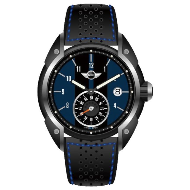 【MINI Swiss Watches】英倫風範運動計時腕錶-黑x藍(MINI-52E)