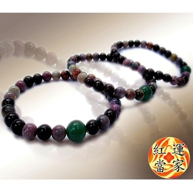 【紅運當家_12H】天然彩虹碧璽+翠綠珠 細緻款手鍊(直徑6mm)