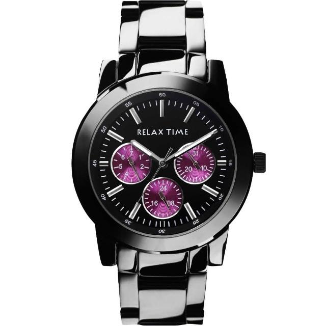 【Relax Time】炫彩中性日曆腕錶-紫x黑/38mm(R0800-16-03)