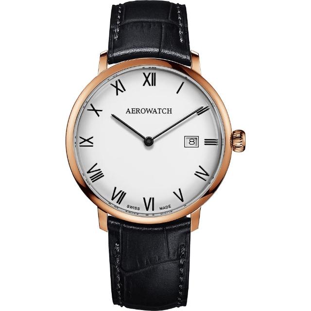 【AEROWATCH】Heritage系列尊爵時尚石英腕錶-白x玫塊金框x黑/40mm(A21976 RO01)