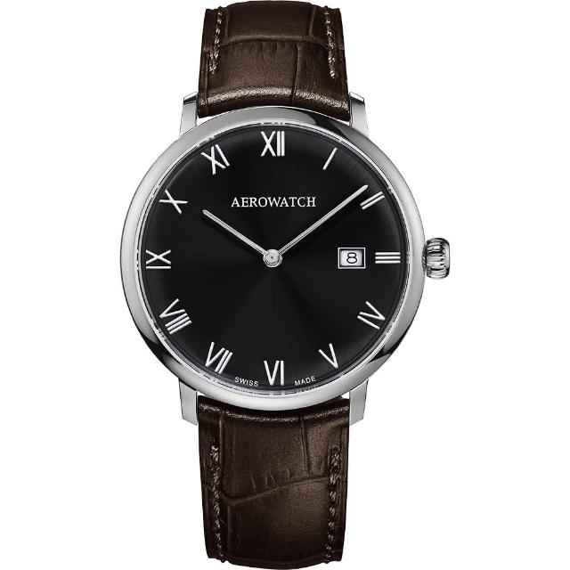 【AEROWATCH】Heritage系列尊爵時尚石英腕錶-黑x咖啡/40mm(A21976 AA02)