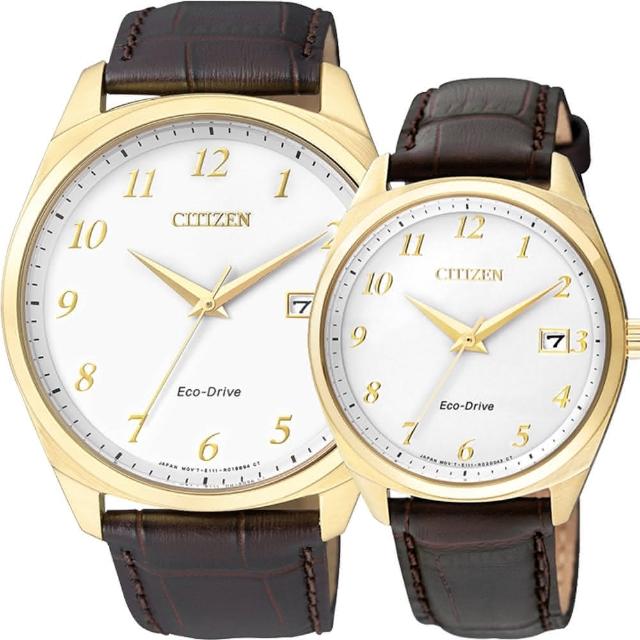 【CITIZEN】Eco-Drive 光動能經典簡約對錶-金框x咖啡/42+35mm(BM7322-06A+EO1172-05A) 【CITIZEN】Eco-Drive 光動能經典簡約對錶-金框x咖啡/42+35mm(BM7322-06A+EO1172-05A)