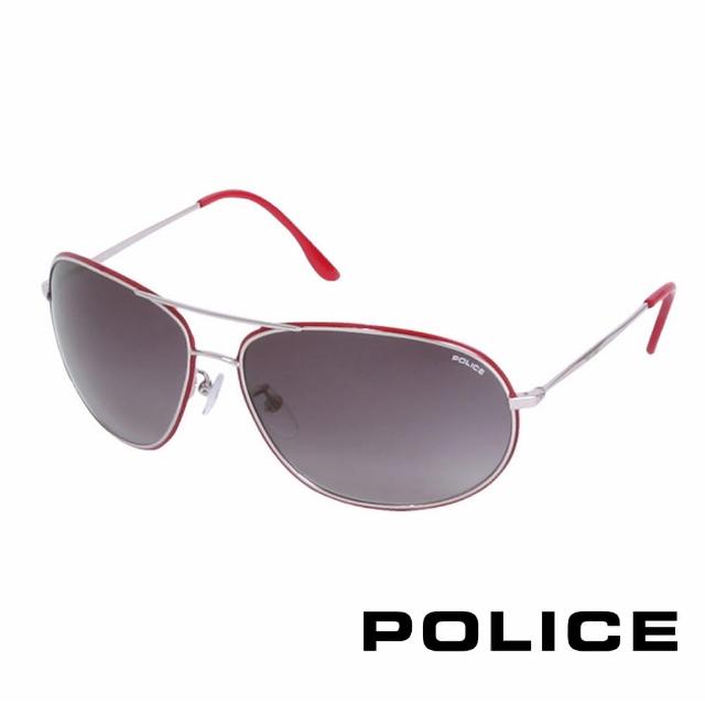 【POLICE】都會時尚太陽眼鏡(銀+紅 POS8637-0N54)