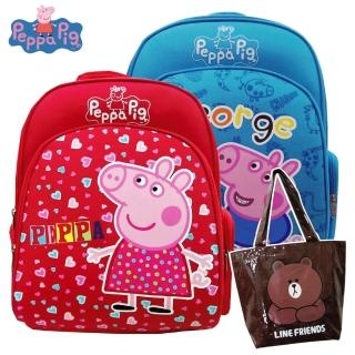 【Peppa Pig 粉紅豬】1+1_EVA護脊後背書包+熊大防水輕質萬用袋(佩佩豬/喬治_PP5715)