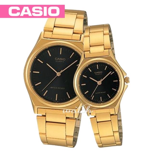 【CASIO 卡西歐 對錶系列】情侶款-燦金錶帶 丁字面指針對錶(MTP-1130N+LTP-1130N)
