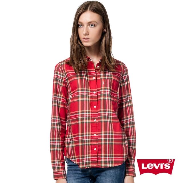 【Levis】女款純棉長袖格紋襯衫