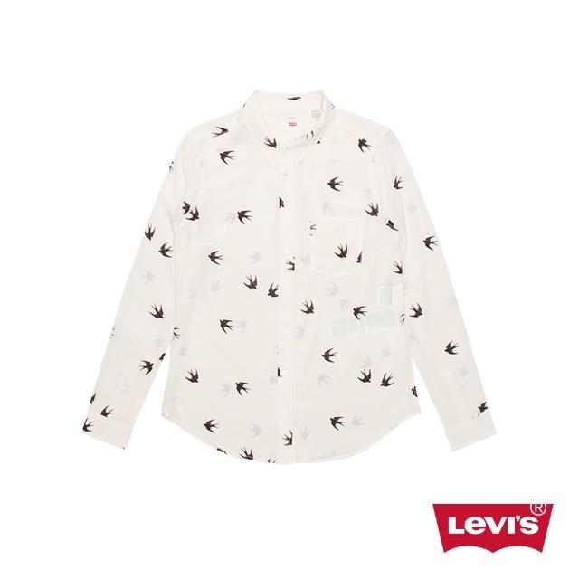 【Levis】女款燕子印花白色真絲長袖襯衫