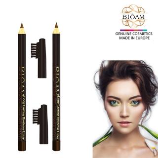 【美國BIOAM佰歐安】天長地久防水立體美眉筆附眉刷 歐洲製(01深咖啡1.2g兩入組加贈韓國削筆器)